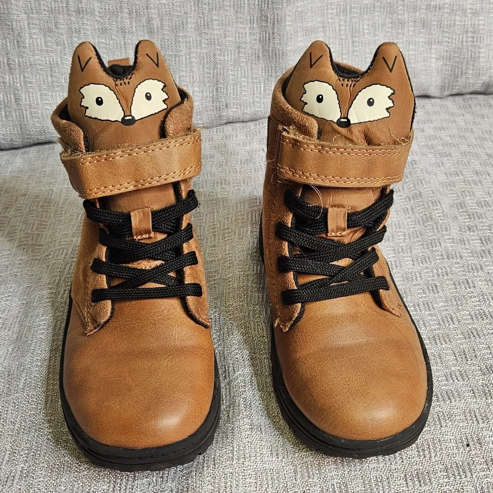 Carters Kids Size‎ 12 Fox Boots Brown Suede/ Man Made Textile